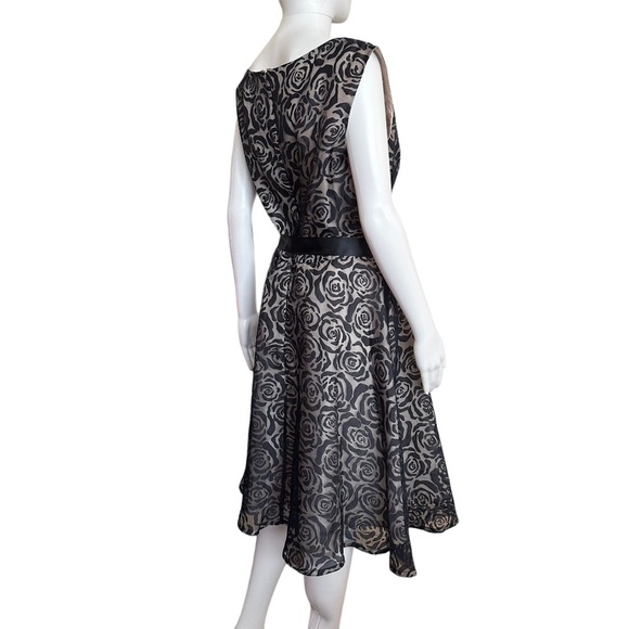 dressbarn CB Established 1962 Party Dress Black Rose Pattern/Tan Lining Sz. 14 - Picture 3 of 16